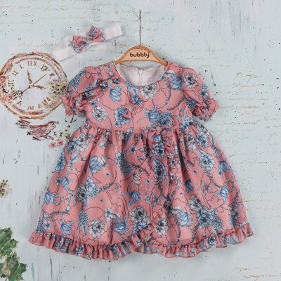 Wholesale Baby Girl Flower Printed Dress 6-24M Bubbly 2035-853 Розовый 