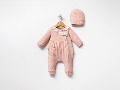 Wholesale Baby Girl Hat Jumpsuit 0-9M Bubbles 2040-3020 Пыльная роза
