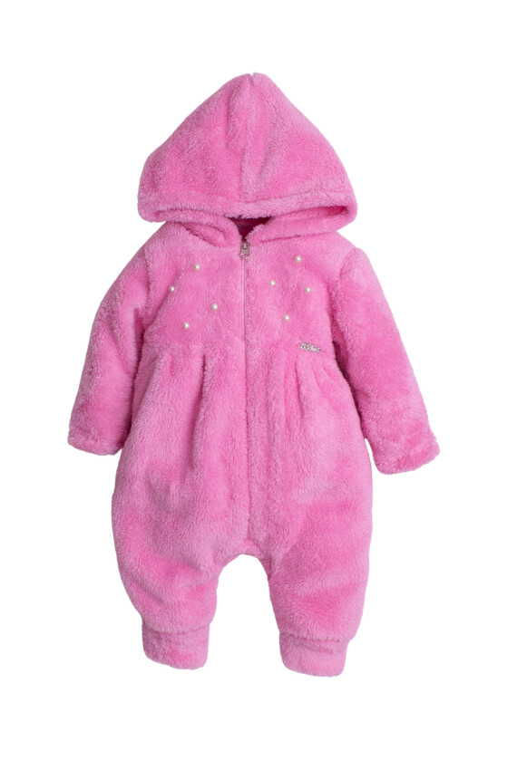 Wholesale Baby Girl Hooded Welsoft Jumpsuit 3-12M Kidexs 1026-40125 - 1