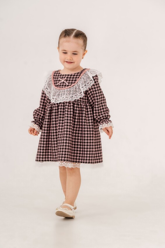 Wholesale Baby Girl Houndstooth Dress with Lace 9-24M Eray Kids 1044-6362 - 2