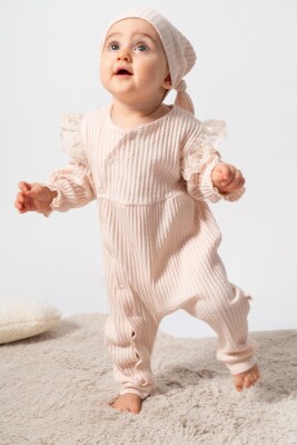 Wholesale Baby Girl Jacquard Organic Jumpsuit with Hat 0-9M Bubbles 2040-2000 - 2