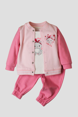 Wholesale Baby Girl Little Cute Patterned 3 Pieces 9-24M Kidexs 1026-90147 Розовый 
