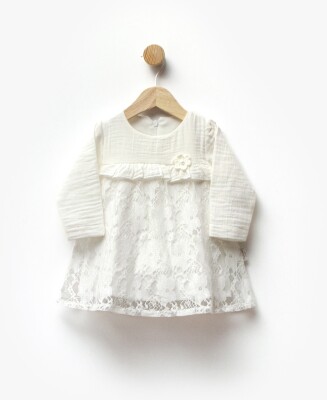 Wholesale Baby Girl Muslin Fabric and Lace Dress 6-36M Bebbemini 2065-BM-2327 Экрю