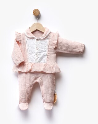 Wholesale Baby Girl Muslin Jumpsuit 0-6M Bebbemini 2065-BM-2298 Лососевый цвет