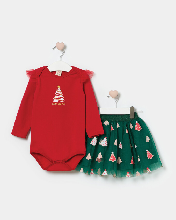 Wholesale Baby Girl New Year's Day 2-Piece Bodysuit and Skirt Set 6-18M Bupper Kids 1053-24917 - 2