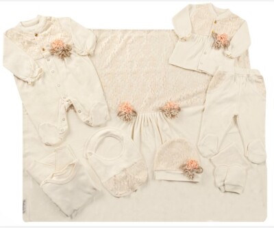 Wholesale Baby Girl Newborn 10-piece Onesies Set 0M Bebbemini 2065-BM-1655 Бежевый 