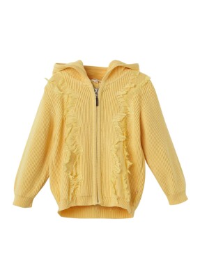 Wholesale Baby Girl Organic Cotton Hooded Tassel Cardigan Uludağ Triko 1061-21162 Жёлтый 