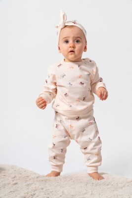 Wholesale Baby Girl Organic Pants and Body Set with Hairband 3-18M Bubbles 2040-7031 - 1