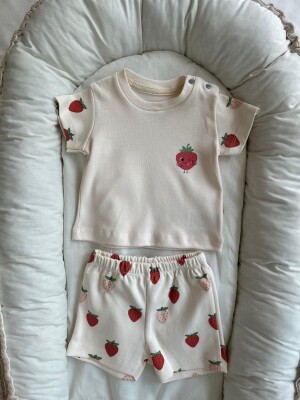 Wholesale Baby Girl Summer Strawberry Print 2-Piece 100% Cotton Set Bubbles 2040-093 - Bubbles