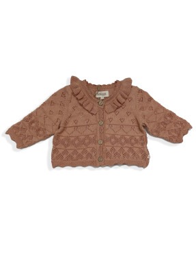 Wholesale Baby Girls 100% Organic Cotton With GOTS Certified Knitwear Cardigan 0-12M Uludağ Triko 1061-21095 - 1