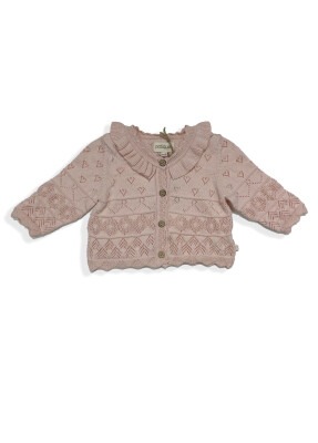 Wholesale Baby Girls 100% Organic Cotton With GOTS Certified Knitwear Cardigan 0-12M Uludağ Triko 1061-21095 - Uludağ Triko (1)