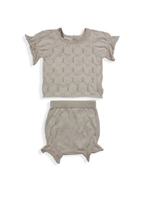 Wholesale Baby Girls 2-Piece 100% Organic Cotton with GOTS Certified Knitwear Set 0-12M Patique 106 - Uludağ Triko (1)