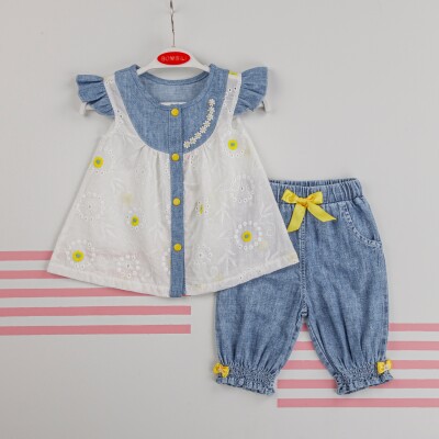 Wholesale Baby Girls 2-Piece Blouse and Pants Set 9-24M Minibombili 1005-6363 Жёлтый 