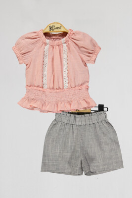 Wholesale Baby Girls 2-Piece Blouse and Shorts Set 6-18M Kumru Bebe 1075-4001 Лососевый цвет