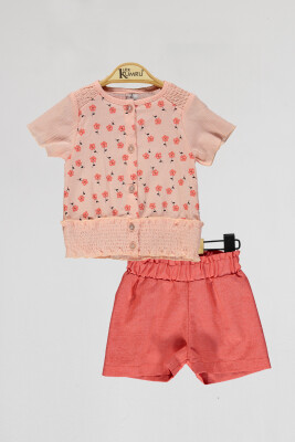 Wholesale Baby Girls 2-Piece Blouse and Shorts Set 6-18M Kumru Bebe 1075-4040 Лососевый цвет