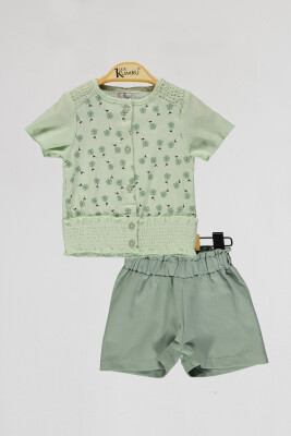 Wholesale Baby Girls 2-Piece Blouse and Shorts Set 6-18M Kumru Bebe 1075-4040 Мятно-зеленый