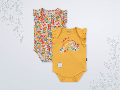 Wholesale Baby Girls 2-Piece Bodysuit Set 3-18M Miniworld 1003-18165 Горчичный