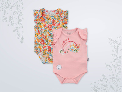Wholesale Baby Girls 2-Piece Bodysuit Set 3-18M Miniworld 1003-18165 Темно-пудровый