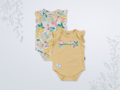 Wholesale Baby Girls 2-Piece Bodysuit Set 3-18M Miniworld 1003-18211 Горчичный