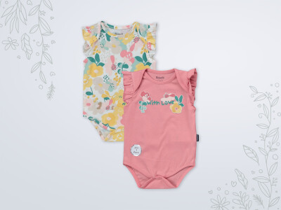 Wholesale Baby Girls 2-Piece Bodysuit Set 3-18M Miniworld 1003-18211 Пудра