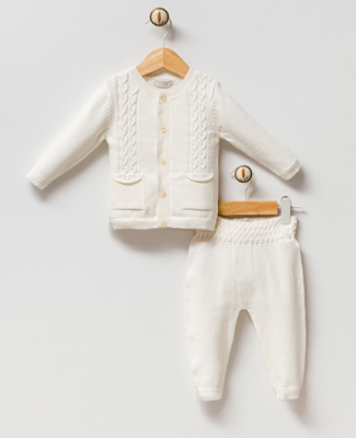 Wholesale Baby Girls 2-Piece Cardigan and Pants Set 0-9M Gubo 2002-6045 Экрю