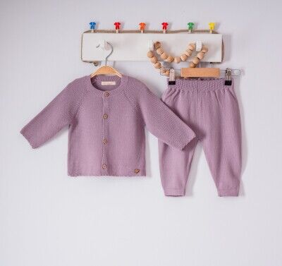 Wholesale Baby Girls 2-Piece Cardigan and Pants Set 3-12M Milarda 2001-6047 Пыльная роза