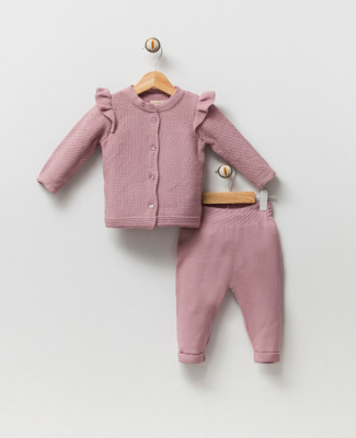 Wholesale Baby Girls 2-Piece Cardigan and Pants Set 3-12M Milarda 2001-6081 Пыльная роза