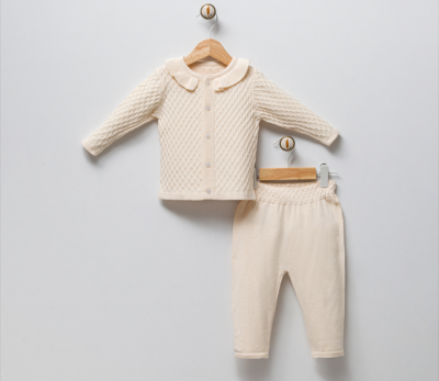 Wholesale Baby Girls 2-Piece Knit Cardigan and Pants Set 3-9M Gubo 2002-6082 Экрю