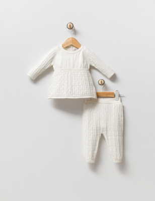 Wholesale Baby Girls 2-Piece Knitwear Blouse and Pants Set 0-9M Gubo 2002-6017 Экрю