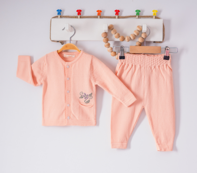 Wholesale Baby Girls 2-Piece Knitwear Cardigan and Pants Set 0-9M Milarda 2001-6039 Лососевый цвет