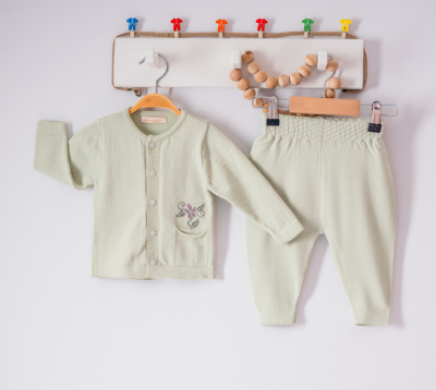 Wholesale Baby Girls 2-Piece Knitwear Cardigan and Pants Set 0-9M Milarda 2001-6039 Мятно-зеленый