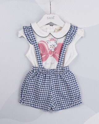 Wholesale Baby Girls 2-Piece Overalls and T-shirt Set 9-24M Sani 1068-6864 Темно-синий