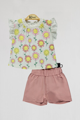 Wholesale Baby Girls 2-Piece T-Shirt and Shorts Set 6-18M Kumru Bebe 1075-4128 Экрю