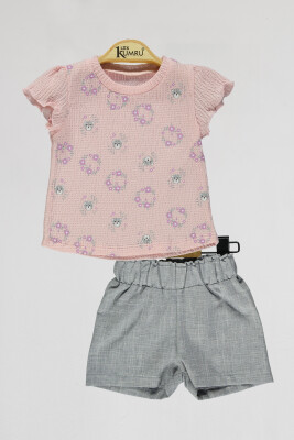Wholesale Baby Girls 2-Piece T-Shirt and Shorts Set 6-18M Kumru Bebe 1075-4130 Розовый 