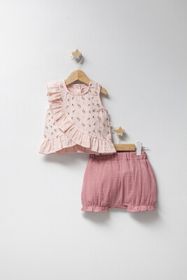 Wholesale Baby Girls 2-Pieces Halter Blouse and Short Set 3-18M Tongs 1028-5204 Розовый 