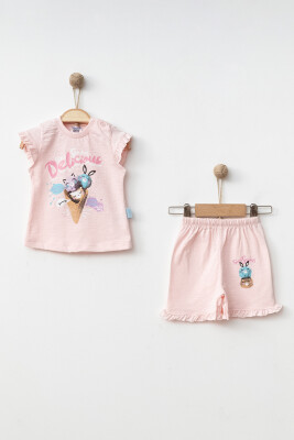 Wholesale Baby Girls 2-Pieces T-shirt and Short Set 3-9M Hoppidik 2017-2296 Розовый 