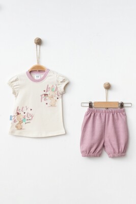 Wholesale Baby Girls 2-Pieces T-shirt and Short Set 3-9M Hoppidik 2017-2356 Пыльная роза