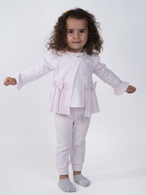 Wholesale Baby Girls 3-Piece Cardigan Blouse and Pants Set 3-12M Serkon Baby&Kids 1084-M1889 - 1