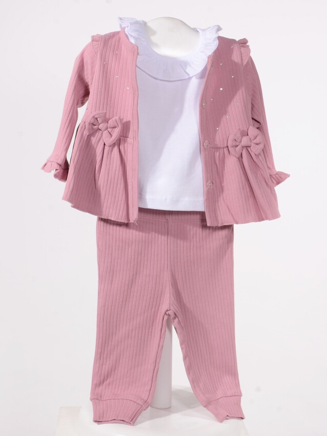 Wholesale Baby Girls 3-Piece Cardigan Blouse and Pants Set 3-12M Serkon Baby&Kids 1084-M1889 - 3