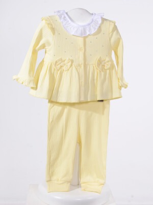 Wholesale Baby Girls 3-Piece Cardigan Blouse and Pants Set 3-12M Serkon Baby&Kids 1084-M1889 Жёлтый 