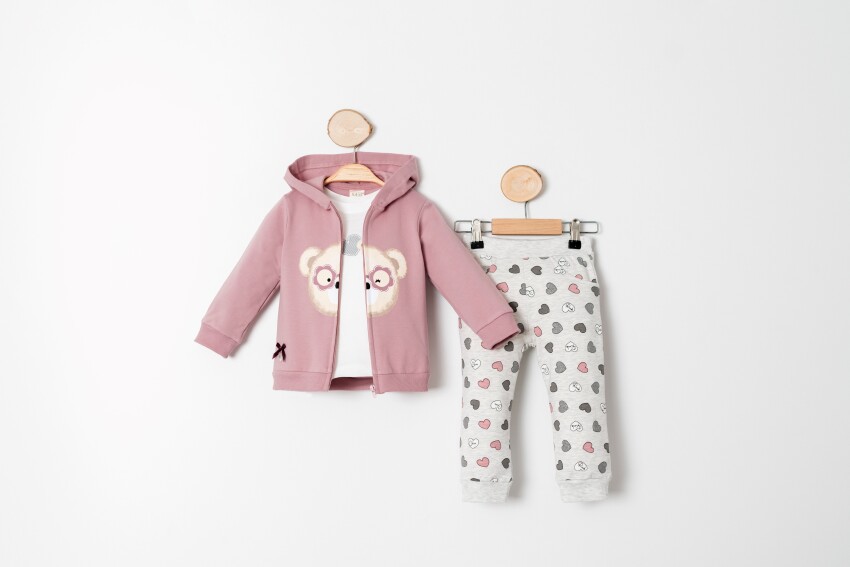 Wholesale Baby Girls 3-Piece Cardigan, Bodysuit and Pants Set 9-24M Sani 1068-10001 - 2