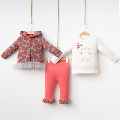 Wholesale Baby Girls 3-Piece Cardigan Long Sleeve T-Shirt and Pants Set 6-18M Minizeyn 2014-8002- Киноварь