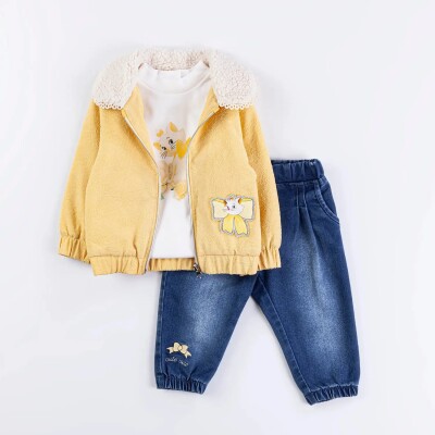 Wholesale Baby Girls 3-Piece Coat, Badi and Denim Pants Set 6-18M Minibombili 1005-6501 Жёлтый 