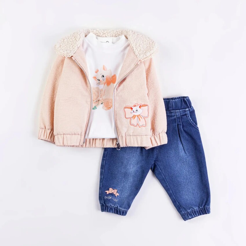 Wholesale Baby Girls 3-Piece Coat, Badi and Denim Pants Set 6-18M Minibombili 1005-6501 - 2