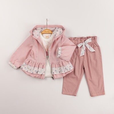 Wholesale Baby Girls 3-Piece Coat, Badi and Pants Set 6-18M Minibombili 1005-6572 Пудра