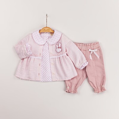 Wholesale Baby Girls 3-Piece Coat, Blouse and Pants Set 6-18IM Minibombili 1005-6568 Розовый 