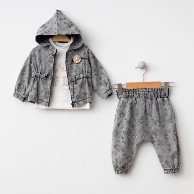 Wholesale Baby Girls 3-Piece Denim Jacket, Pants and Long Sleeve Bodysuit 6-24MBonBon 2056-3001 - BonBon
