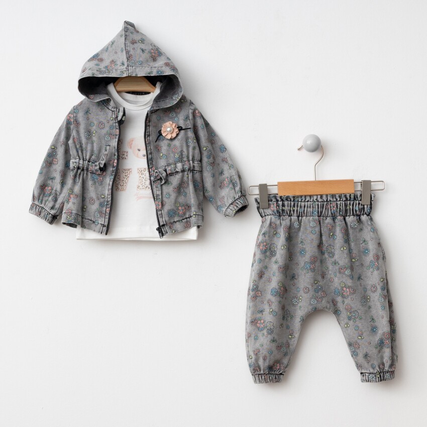Wholesale Baby Girls 3-Piece Denim Jacket, Pants and Long Sleeve Bodysuit 6-24MBonBon 2056-3001 - 2