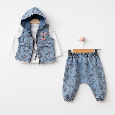 Wholesale Baby Girls 3-Piece Denim Vest, Pants and Long Sleeve Bodysuit 6-24M BonBon 2056-3002 Синий