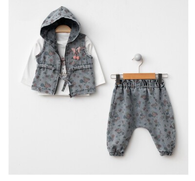 Wholesale Baby Girls 3-Piece Denim Vest, Pants and Long Sleeve Bodysuit 6-24M BonBon 2056-3002 - BonBon